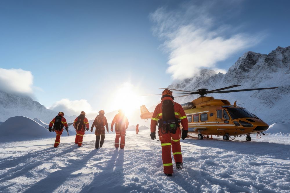 Snow helicopter mountain aircraft. AI generated Image by rawpixel.