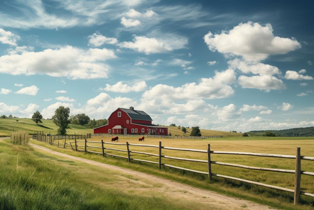 Farm architecture grassland livestock. AI generated Image by rawpixel.