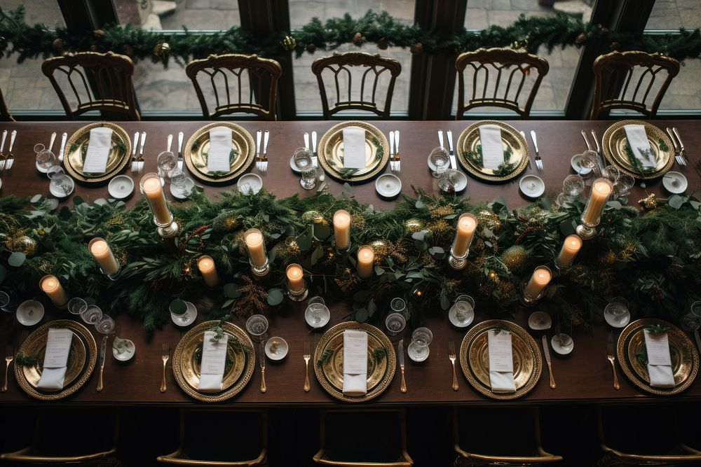 Table restaurant furniture christmas. AI generated Image by rawpixel.
