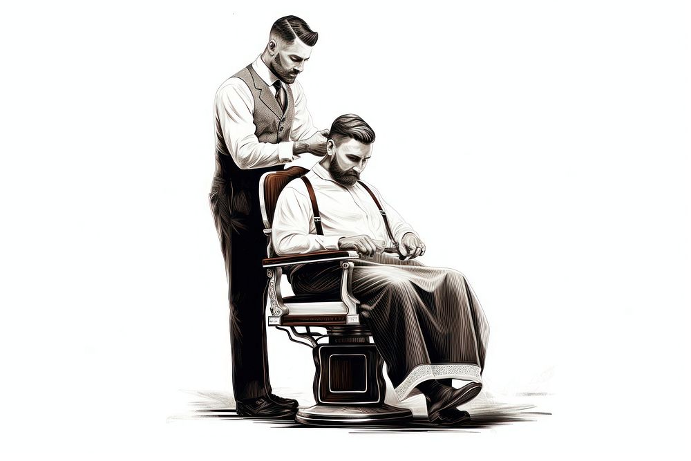 Barbershop adult white background togetherness. AI generated Image by rawpixel.