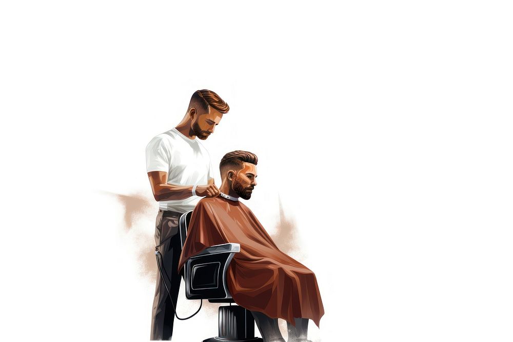 Barbershop adult white background togetherness. AI generated Image by rawpixel.