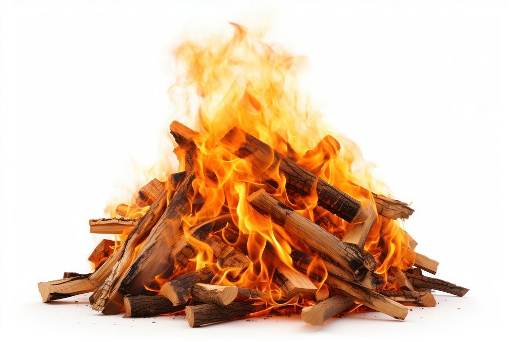 Bonfire white background fireplace firewood.