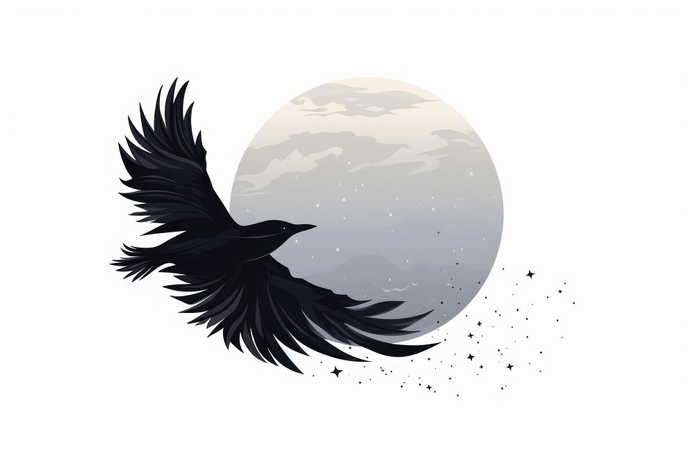 Flying black bird moon. AI generated Image by rawpixel.