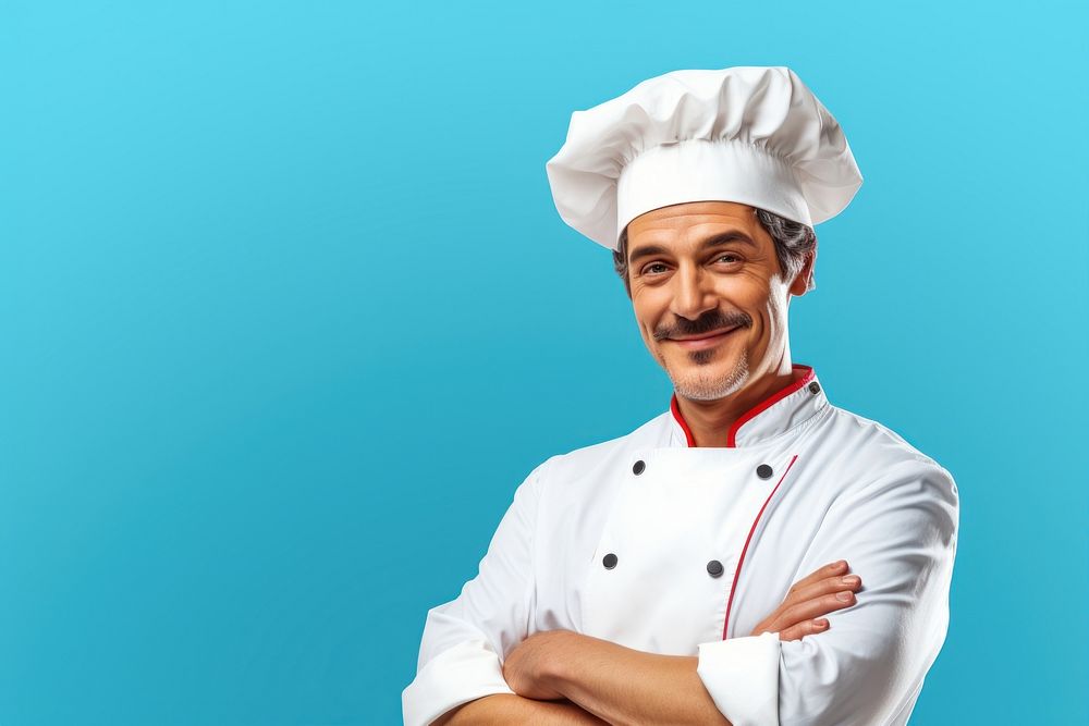 Chef adult blue blue background. AI generated Image by rawpixel.