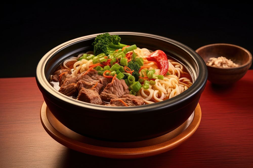 Soup bowl noodle meat. AI generated Image by rawpixel.