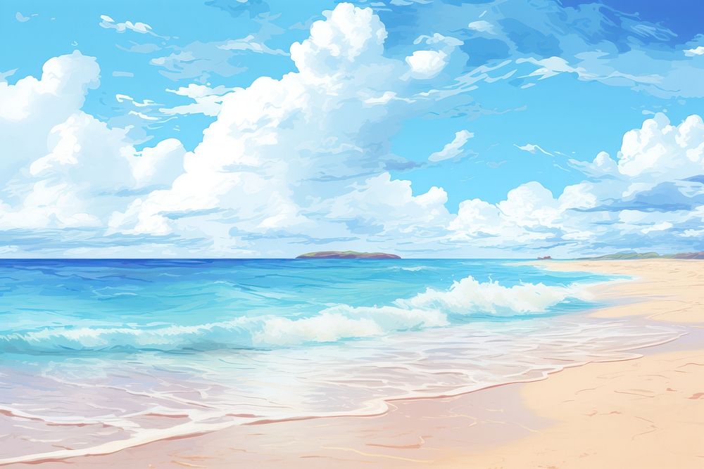 Beach ocean sea backgrounds, digital paint illustration. AI generated image