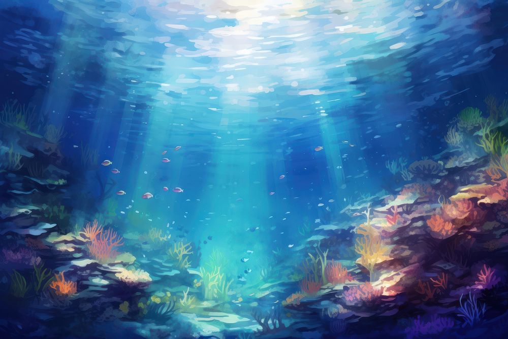 Underwater sea backgrounds outdoors, digital paint illustration. AI generated image