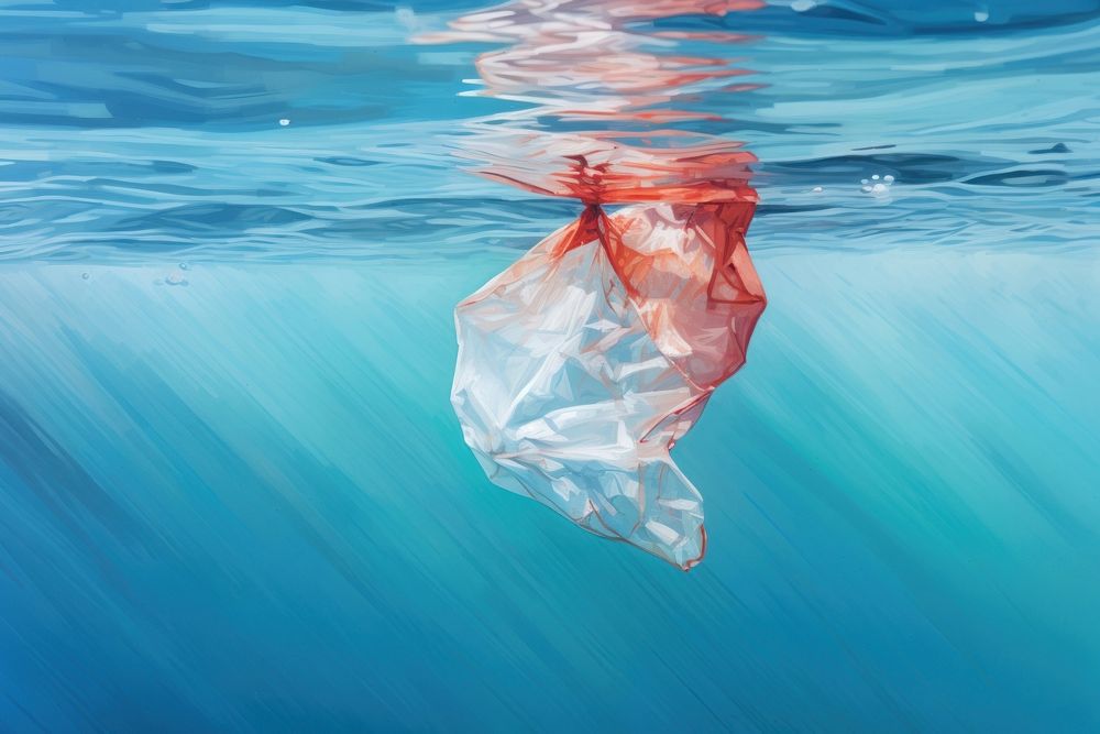 Plastic bag plastic bag underwater. AI generated Image by rawpixel.