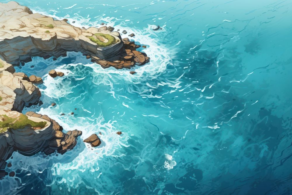 Ocean outdoors nature coast, digital paint illustration. AI generated image