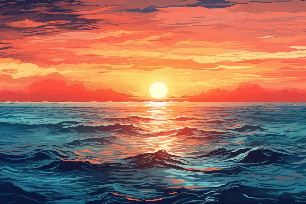 Sea landscape seascape sunlight, digital paint illustration. AI generated image