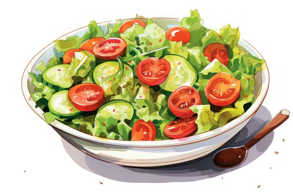 Salad vegetable lettuce plate, digital paint illustration. AI generated image