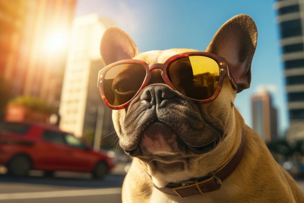 Dog sunglasses bulldog mammal. 