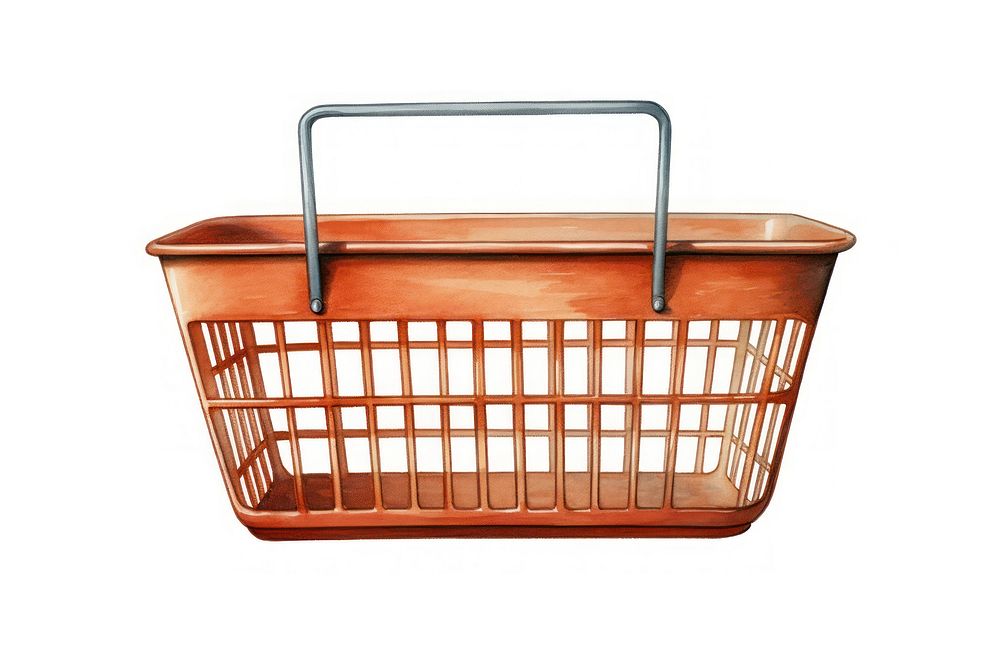 Basket metal white background container, digital paint illustration. AI generated image
