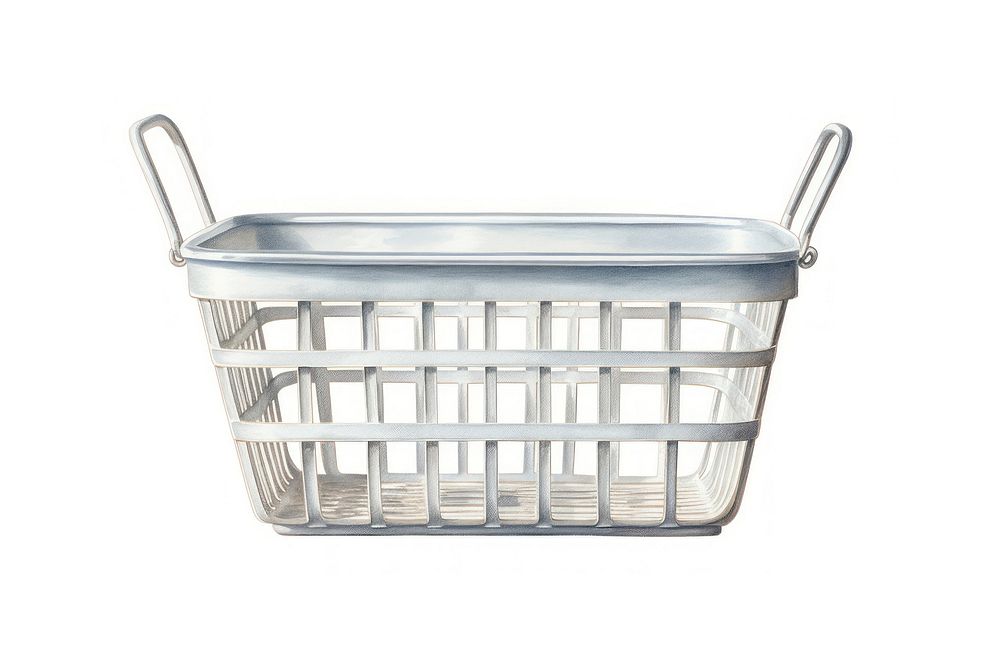 Basket metal white background container, digital paint illustration.