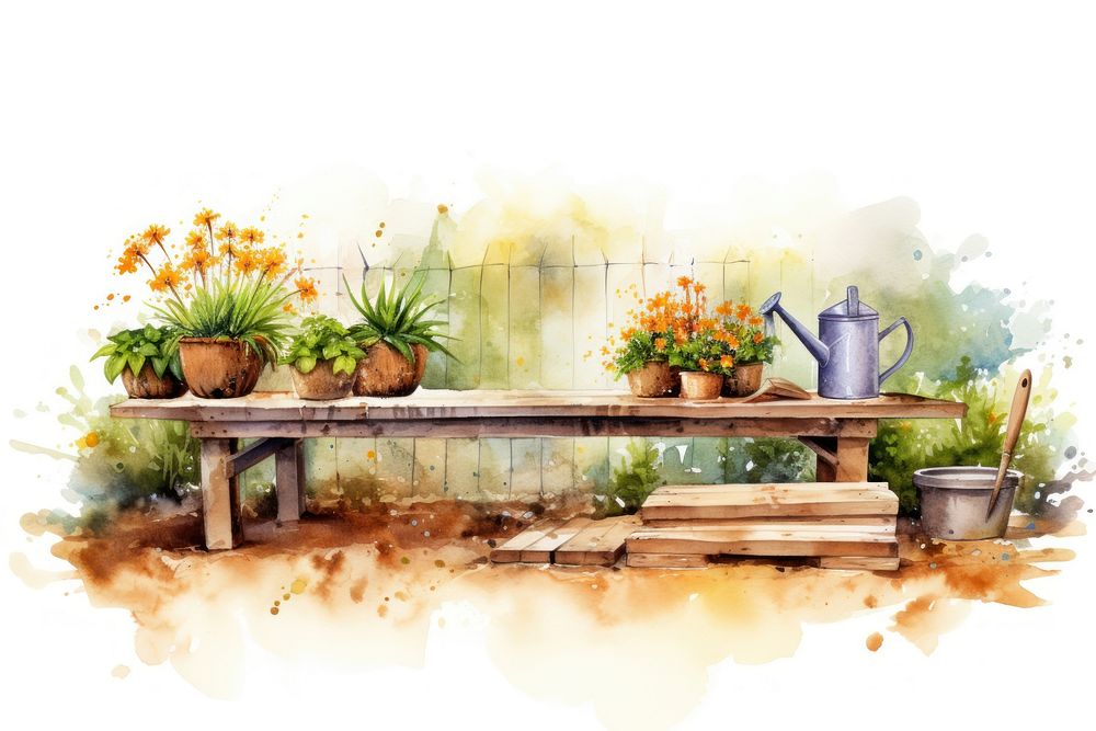 Garden outdoors flower bench. AI generated Image by rawpixel.