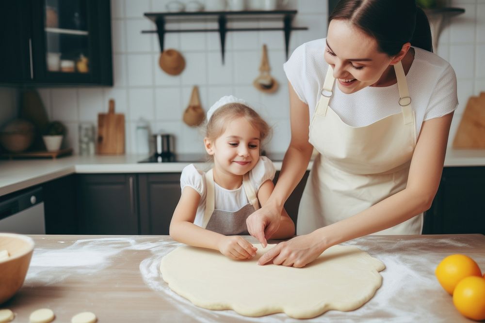 Child cooking adult dough. AI generated Image by rawpixel.