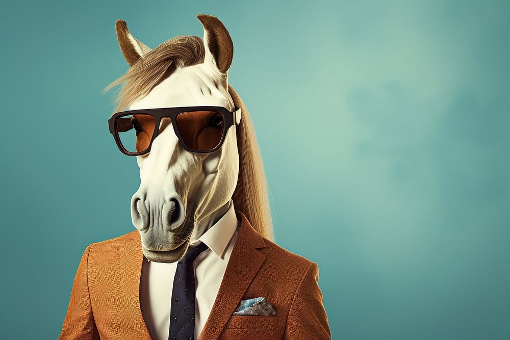 Horse glasses animal mammal. AI generated Image by rawpixel.