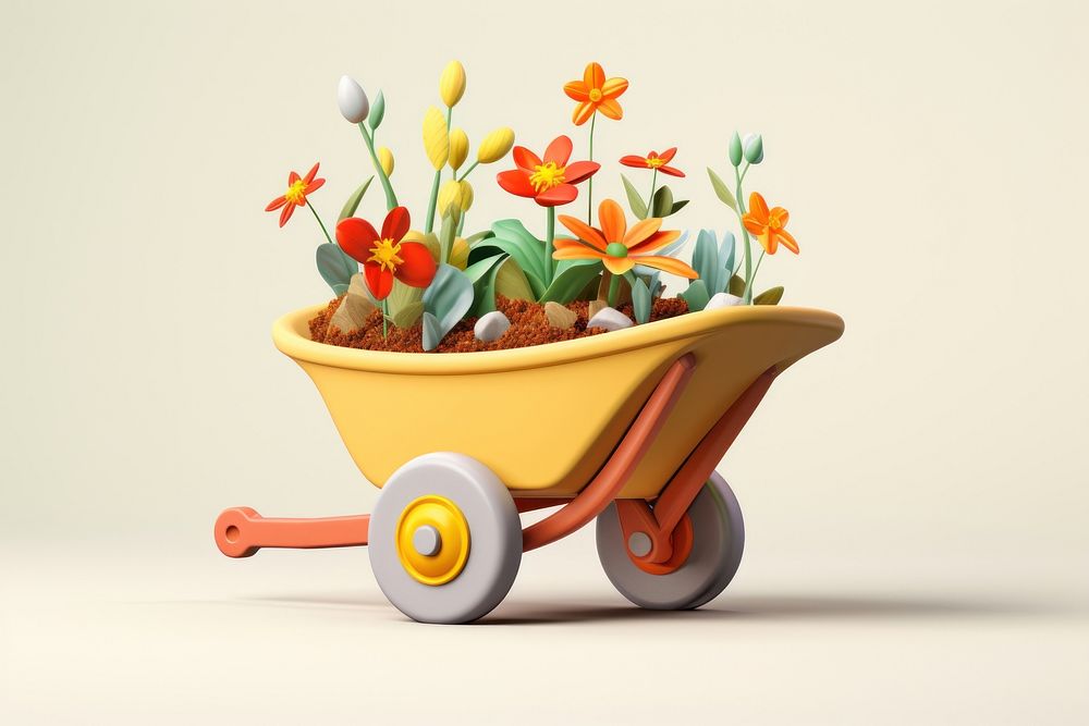 Wheelbarrow vehicle flower plant. AI generated Image by rawpixel.