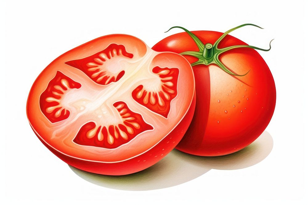 Tomato vegetable slice fruit, digital paint illustration. AI generated image