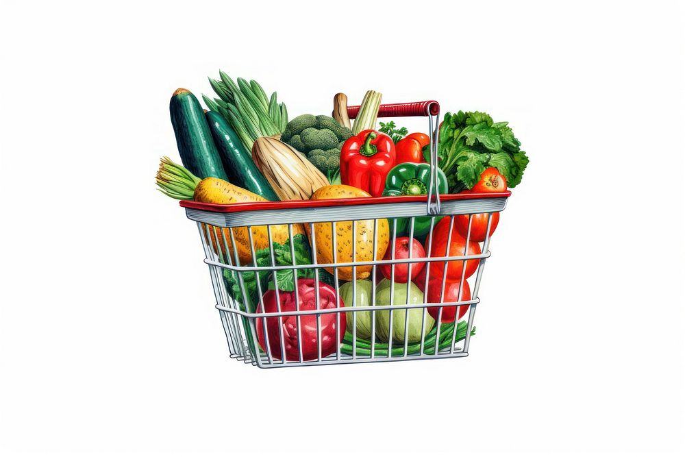 Basket Shopping Food White Background, 