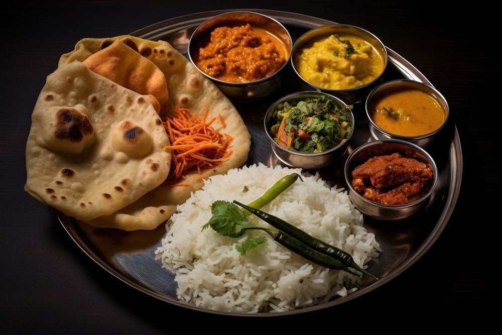 Plate food meal indian food. AI generated Image by rawpixel.