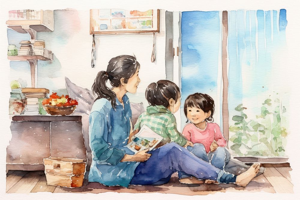 Painting family adult togetherness. AI generated Image by rawpixel.
