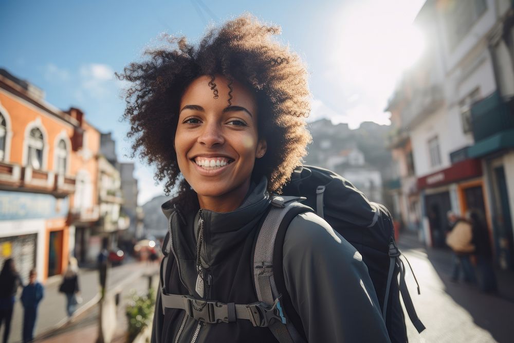 Backpack smiling adult smile. AI generated Image by rawpixel.