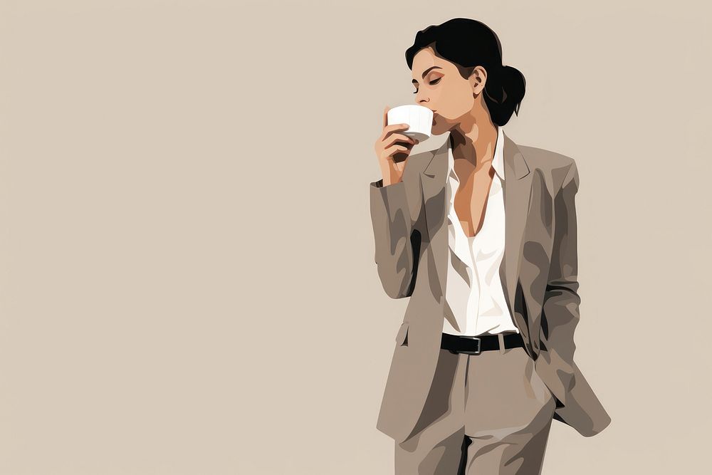 Coffee drinking blazer suit. AI generated Image by rawpixel.