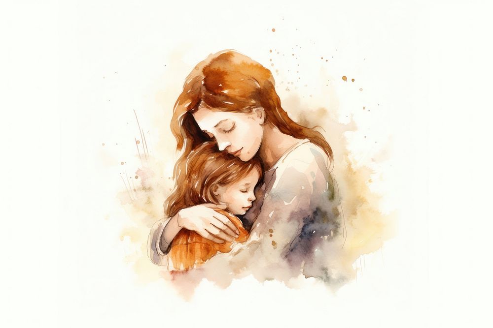 Painting portrait hugging adult. AI generated Image by rawpixel.