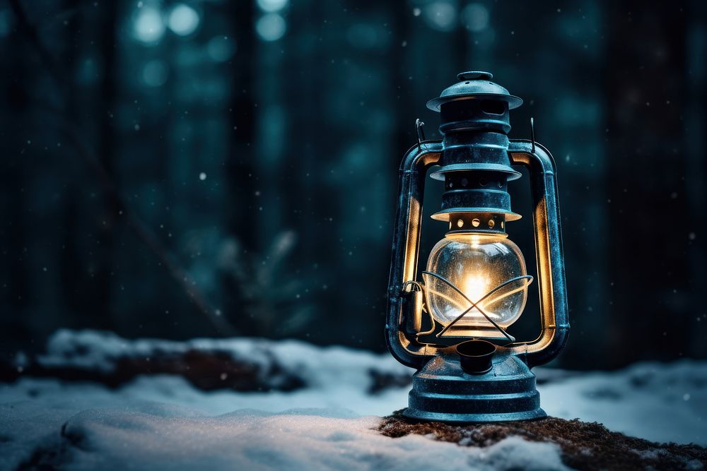 Lantern winter forest night. AI generated Image by rawpixel.