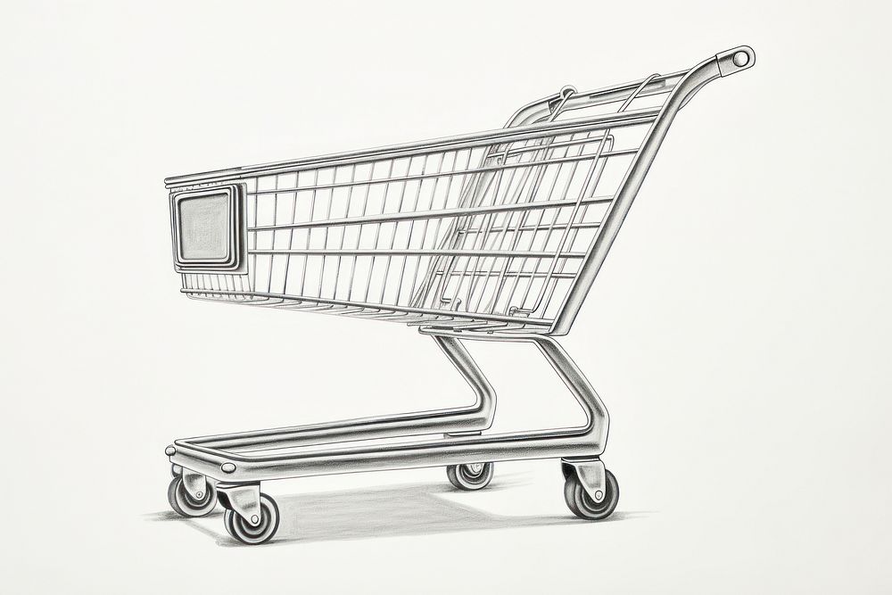 Supermarket shopping cart white background, digital paint illustration.  image