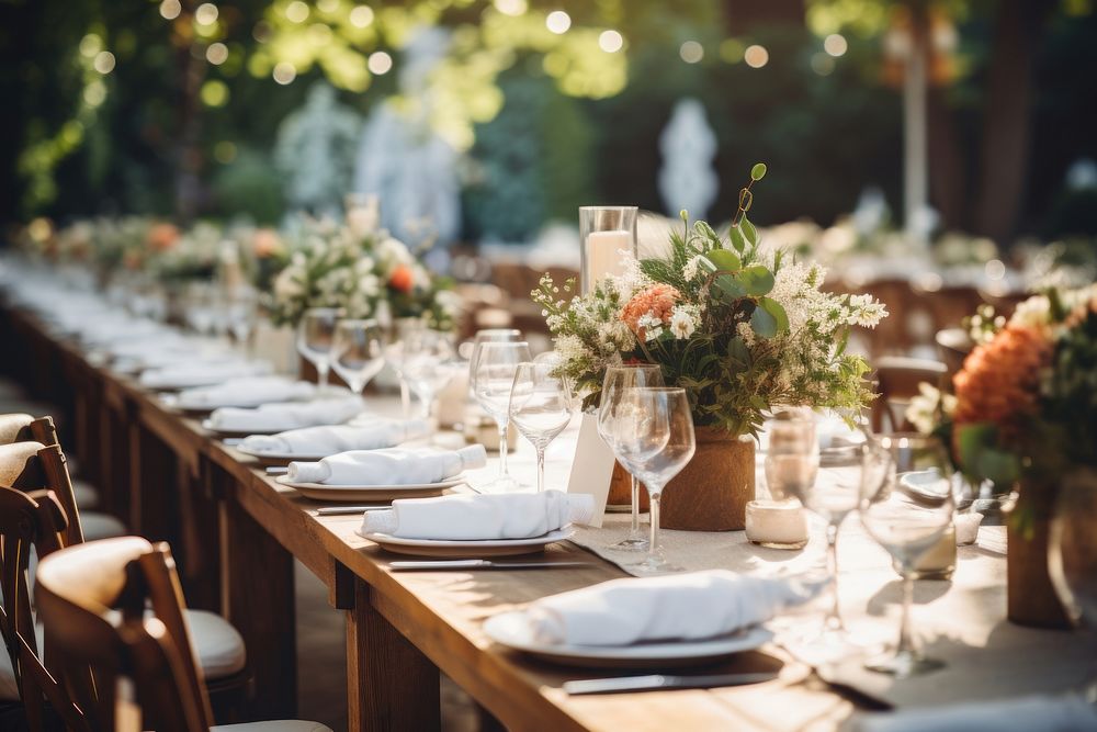 Table furniture outdoors wedding. AI generated Image by rawpixel.