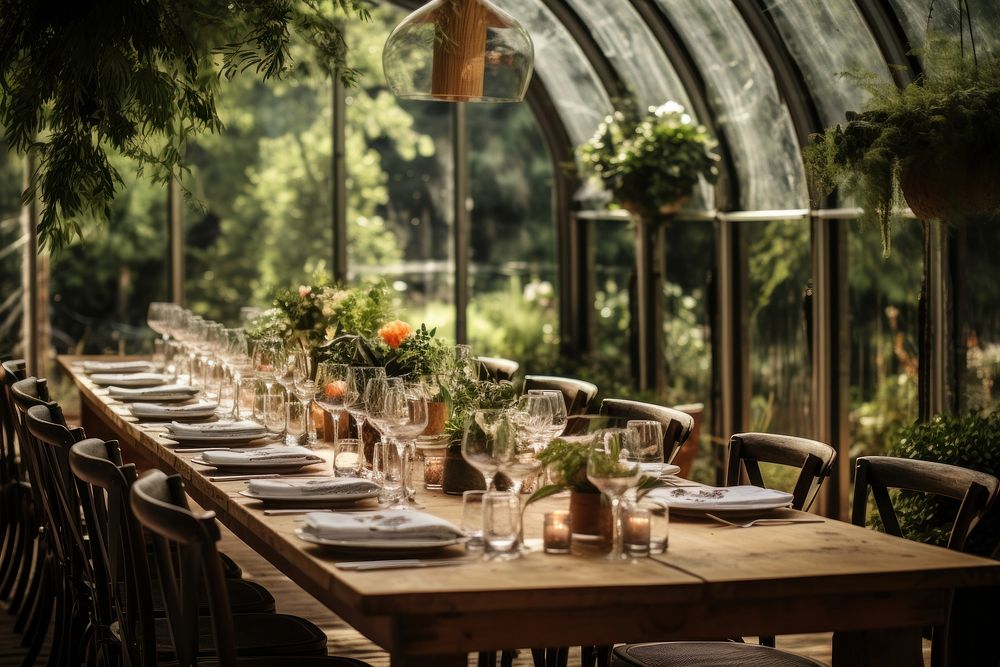 Table architecture restaurant outdoors. AI generated Image by rawpixel.