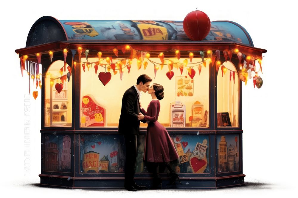 Kissing adult kiosk night. AI generated Image by rawpixel.