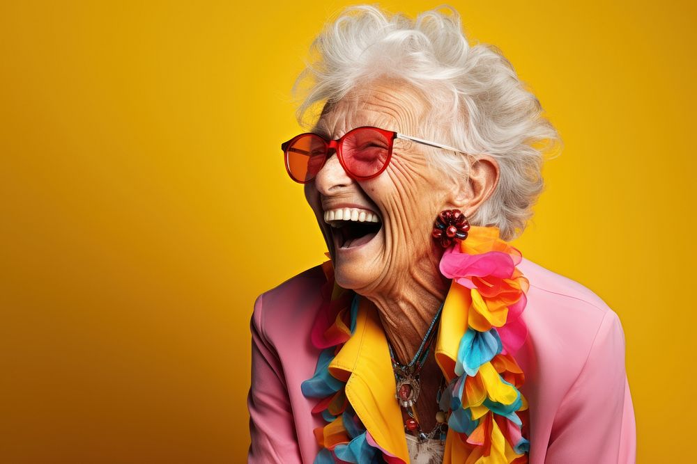 Laughing glasses adult woman. 