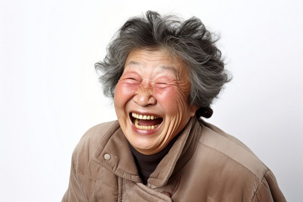 Laughing adult woman white background. AI generated Image by rawpixel.