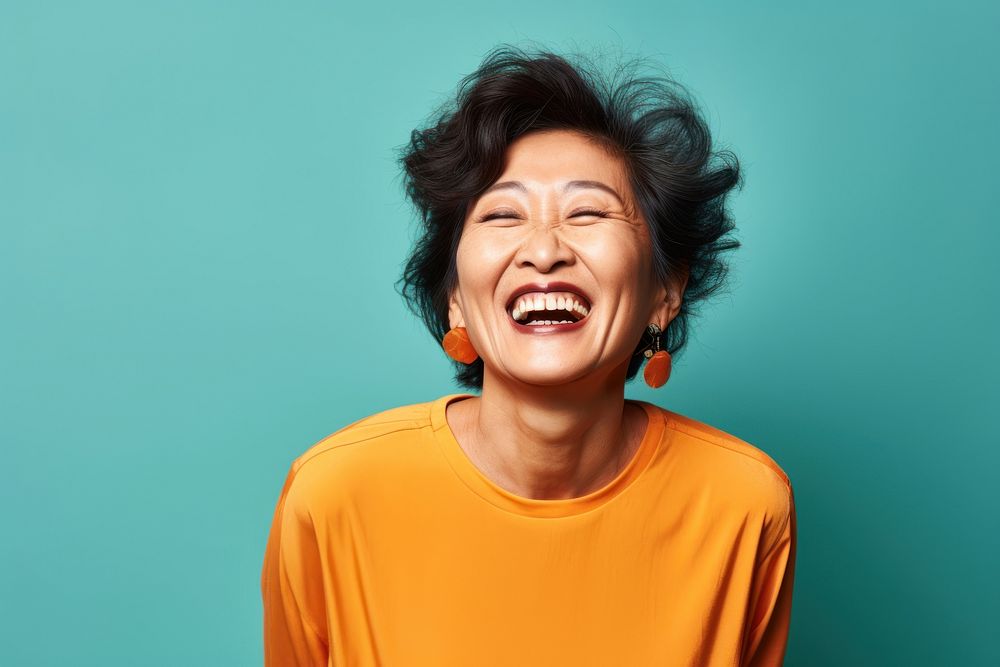 Laughing adult woman happiness. 