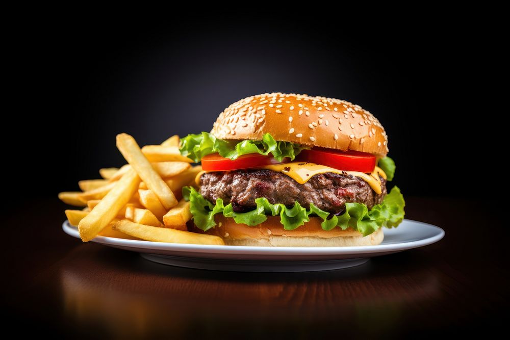 Burger plate food restaurant. AI generated Image by rawpixel.
