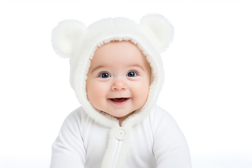 Baby portrait smile white. 