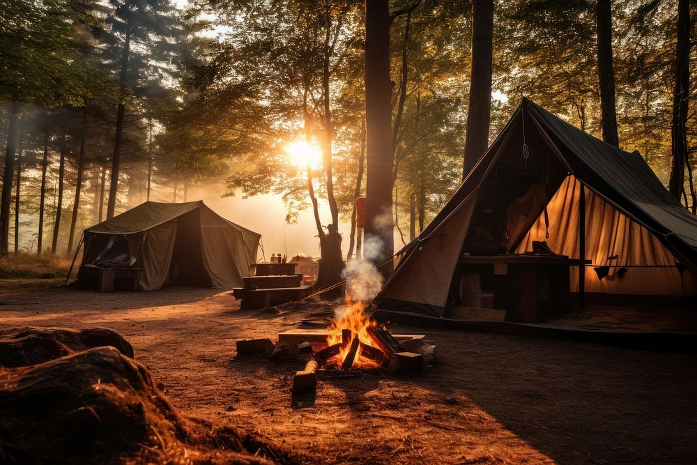 Camping outdoors bonfire tent. AI generated Image by rawpixel.