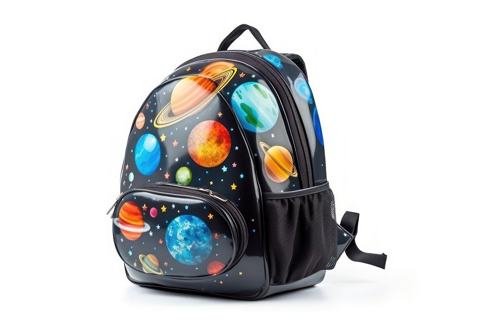 Bag backpack planet white background. AI generated Image by rawpixel.