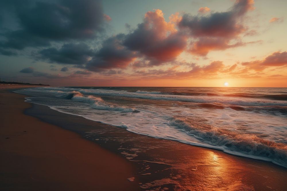 Sunset beach sunlight outdoors. AI generated Image by rawpixel.
