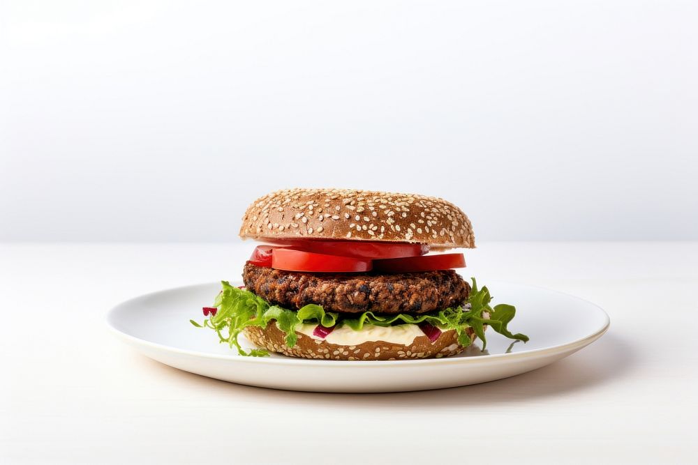 Plate burger food white background. AI generated Image by rawpixel.