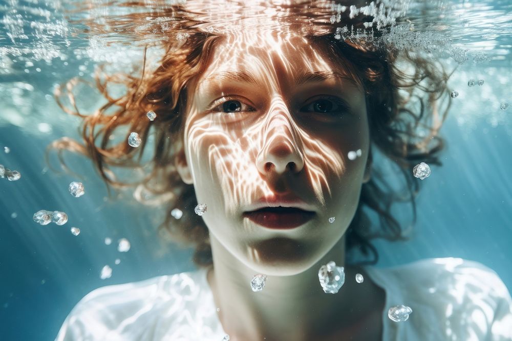 Swimming underwater portrait outdoors. AI generated Image by rawpixel.