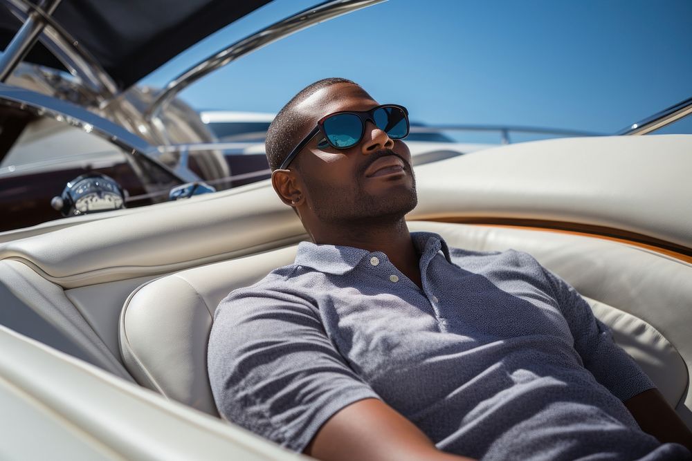 Sunglasses sunbathing vehicle yacht. AI generated Image by rawpixel.