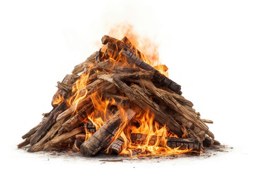 Bonfire wood white background destruction. 