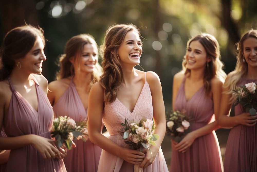 Bridesmaid laughing outdoors wedding. AI generated Image by rawpixel.