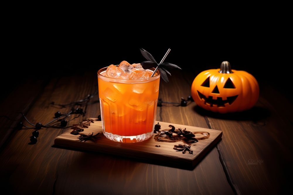 Halloween drink cocktail jack-o'-lantern. 