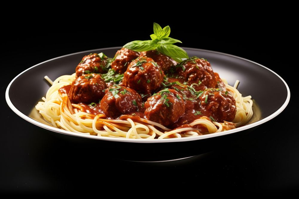 Meatball pasta spaghetti plate. 