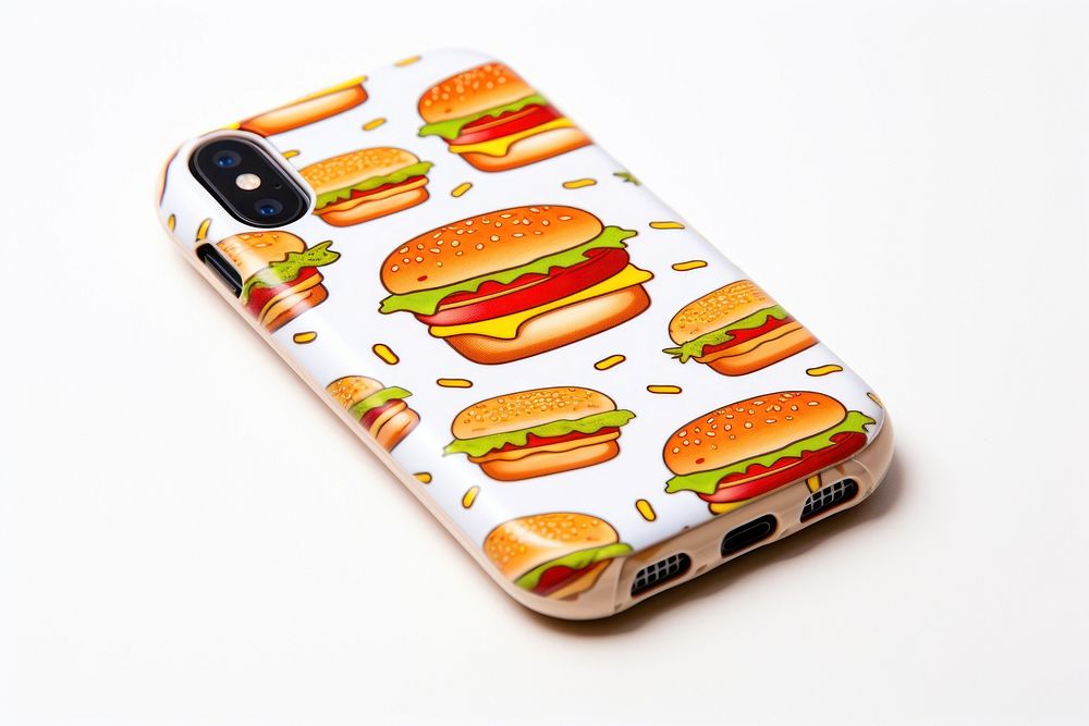 Burger phone food white background. AI generated Image by rawpixel.
